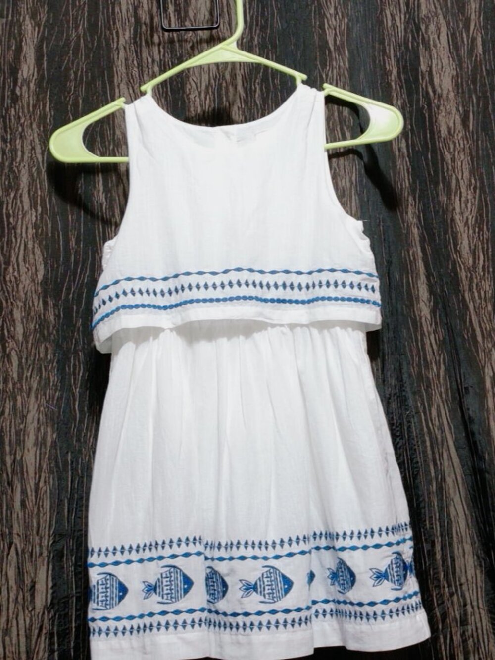 Gymboree Embroidered Pleated Coastal Boho Fish Neutral Dress SIZE 6